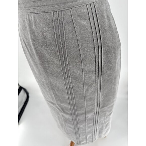 Vintage Yves St Simon Grey Suede Leather Skirt Suit Womens Size M Two-Piece - Picture 8 of 16